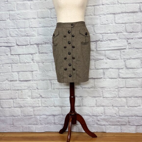 Baum und Pferdgarten Taupe Wool Blend Tweed Button Front Skirt - Picture 1 of 9